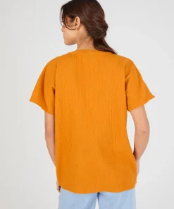 Blouse brodée en double gaze effet crêpé