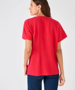 Blouse brodée en double gaze effet crêpé