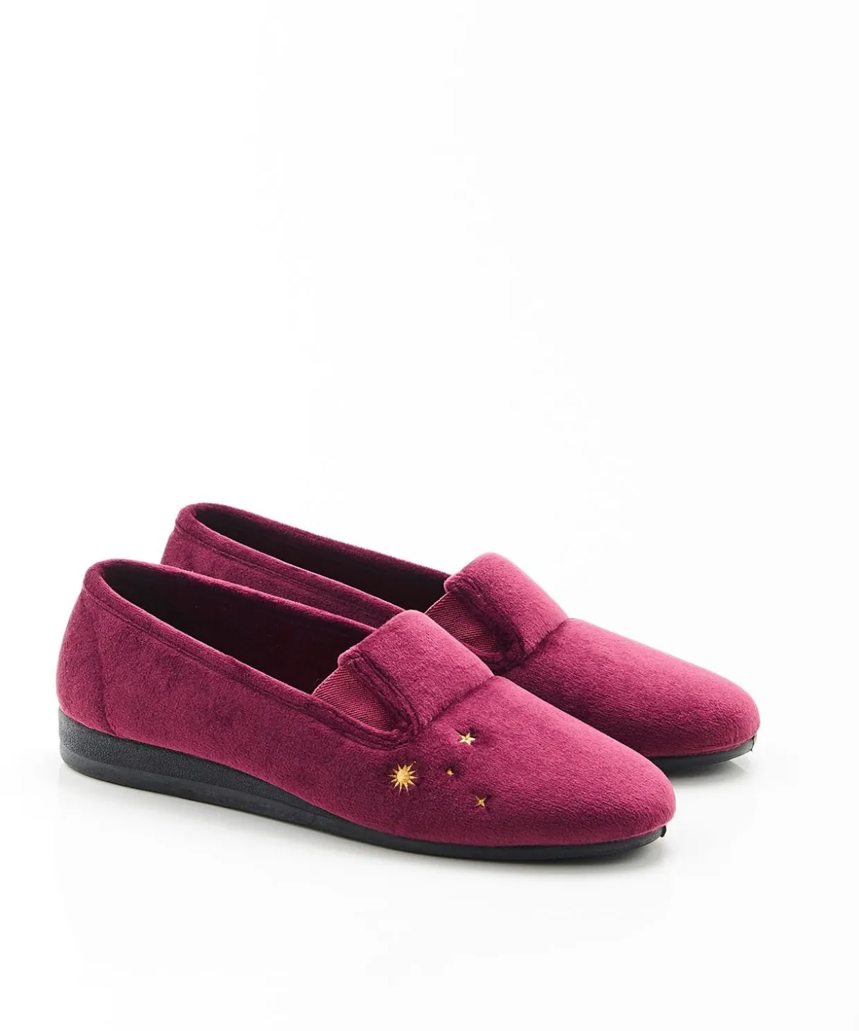Chaussons brodés aspect velours