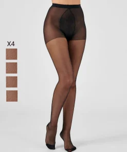 Lot de 4 collants mousse 20D spécial hanches fortes