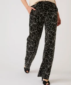 Pantalon crêpe brodé fleuri