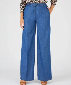 Pantalon large tissu chambray