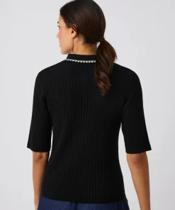 Pull col polo maille côtelée