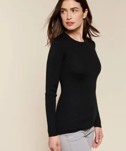 Pull col rond 50% laine mérinos, uni et rayé