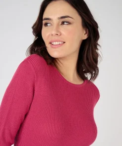 Pull col rond 50% laine mérinos, uni et rayé