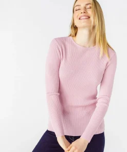 Pull col rond 50% laine mérinos, uni et rayé