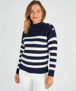 Pull marinière épaule boutonnée.