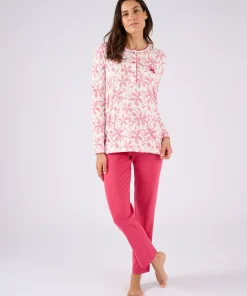 Pyjama maille côtelée, intérieur légèrement gratté