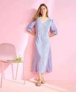 Robe tissu crêpe imprimé tulipes