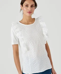 T-shirt bi-matière broderie anglaise