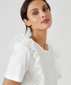 T-shirt bi-matière broderie anglaise