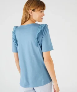 T-shirt bi-matière broderie anglaise