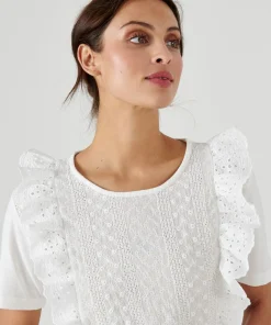 T-shirt bi-matière broderie anglaise