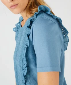 T-shirt bi-matière broderie anglaise