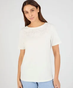 T-shirt broderie et sequins pur coton