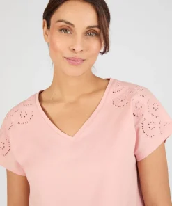 T-shirt broderies ajourées en pur coton