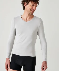 T-shirt col V manches longues fine côte Thermolactyl Sensitive
