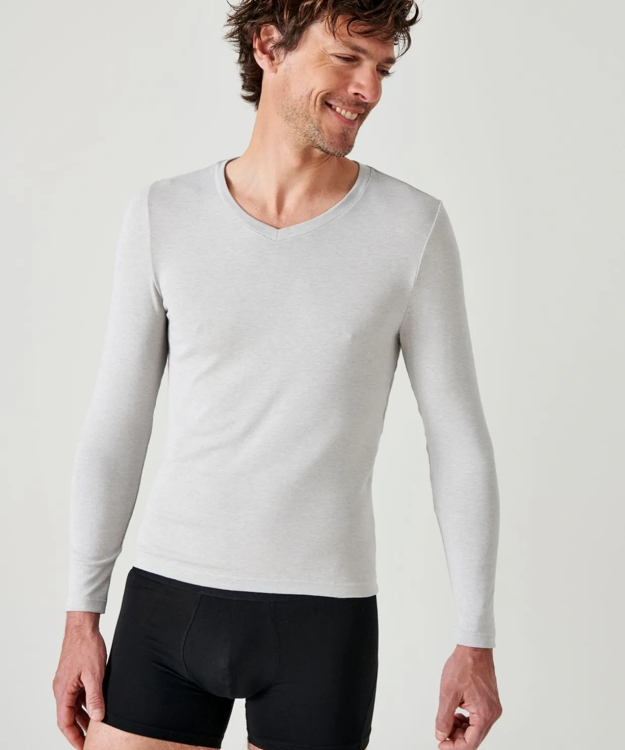 T-shirt col V manches longues fine côte Thermolactyl Sensitive