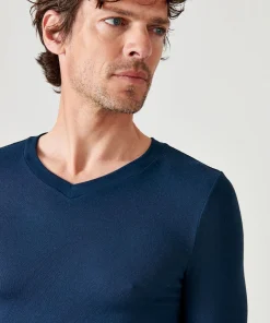 T-shirt col V manches longues fine côte Thermolactyl Sensitive