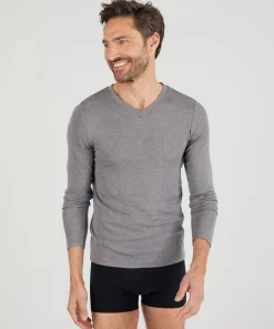 T-shirt col V manches longues fine côte Thermolactyl Sensitive