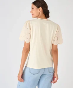 T-shirt pur coton manches brodées