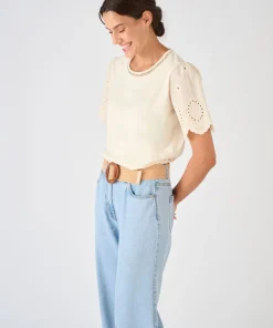 T-shirt pur coton manches brodées